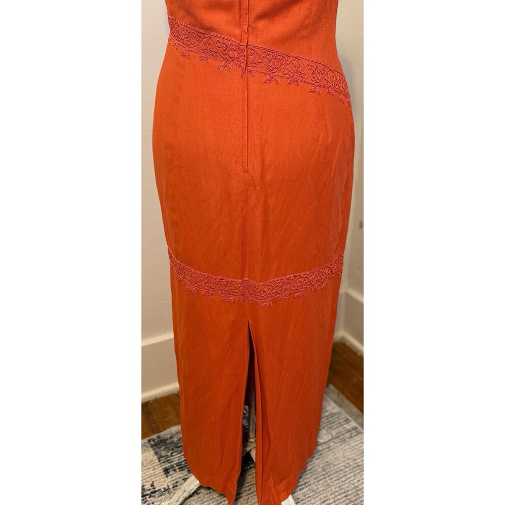 90’s Vintage ‘Donna Morgan’ Orange Linen Blend Sleeveless Sheath Maxi Dress - Picture 9 of 10